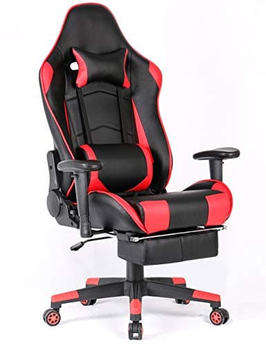Computer Gaming Chair Video Game Chair High Back Ergonomic Racing Chair with Footrest Adjustable Height Swivel Chair with Footrest and Lumbar Support for Home Entertainment Furniture (BLACK) (Black/Red,New)
