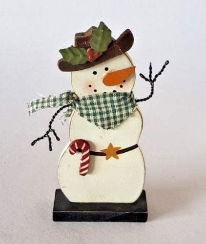 JWM Sample Sale Snowman W/Candycane Wood Christmas Decor 5" (WH7)
