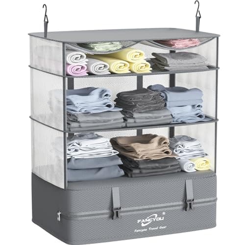 FANCYOU Compressible Packing Cubes Portable Hanging Closet Shelves 17"x12"x24" Extendable Travel Organizer Nylon Packing Bags for Suitcase