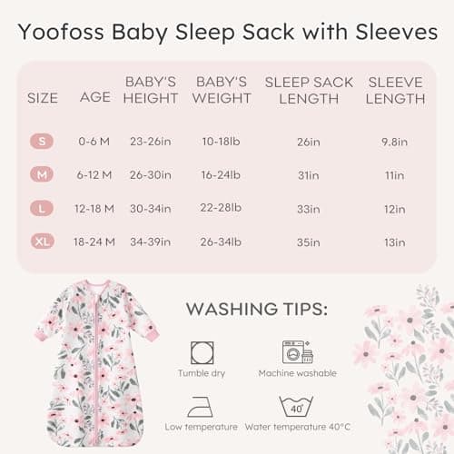 Yoofoss Baby Sleep Sack 18-24 Months 1.0 Tog Long Sleeve Sleep Sack Cotton Wearable Blanket for Toddlers 2-Way Zipper Quilted Sleeping Sacks(X-Large)