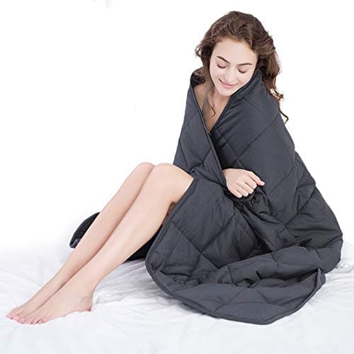 WUCHT Adult Weighted Blanket (60"x80", 15 lbs) for Individual Between 130-180 lbs, Grey Cotton Heavy Blanket Filled with Glass Beads