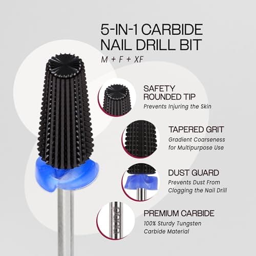 PANA 3/32" Shank 5-in-1 Nail Carbide Bit - (Triple Coarse - Medium Grit, DLC Black) - Two Way Rotate use for Both Left and Right Handed Fast remove Acrylic or Hard Gel Machine