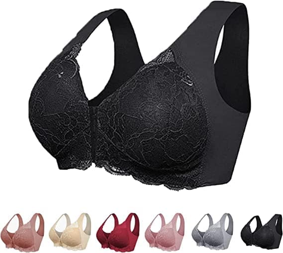 Lily Bras for Older Women Front Close, Lilybras Front Closure 5d Shaping Push Up Wireless Bra, Front Snap Bras for Women (Large,Black)
