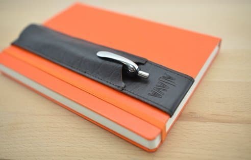 ALJAVA Pen Holder for A5 Calendar, Notebook and Organizer with Hardcover (e.g. for Moleskine, Filofax, Leuchtturm1917) - Pen Pouch Made of Dark Brown Leather