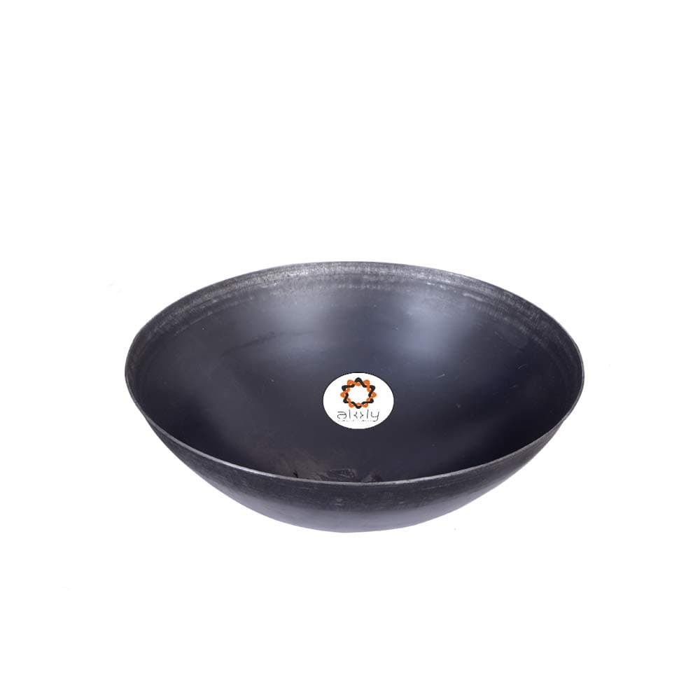 Akky Iron Handmade Plane Fry Kadhai/Pan | Lokhandi Kadai for Cooking and Deep Frying Without Handle (8 inch / 20.3 cm, Black)