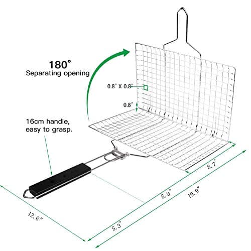 VINIKING Portable Stainless Steel Grill Baskets with Removable Wooden Handle, Perfect BBQ Grilling Cookware for Indoor and Outdoor Cooking