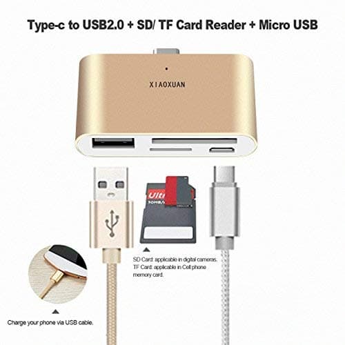 High Speed USB 3.1 Type-C SD Card Reader Adapter Android Phones TF Card for New MacBook/Huawei MateBook/Huawei P9/Windows(Gold)