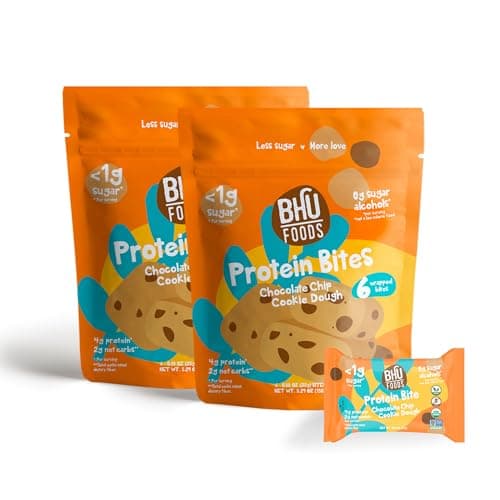 Bhu Foods Keto Bites, Chocolate Chip Cookie Dough, Organic Snacks for Adults & Kids, Gluten Free, Vegan, Low Carb & Sugar, Individually Wrapped (2 Pack)