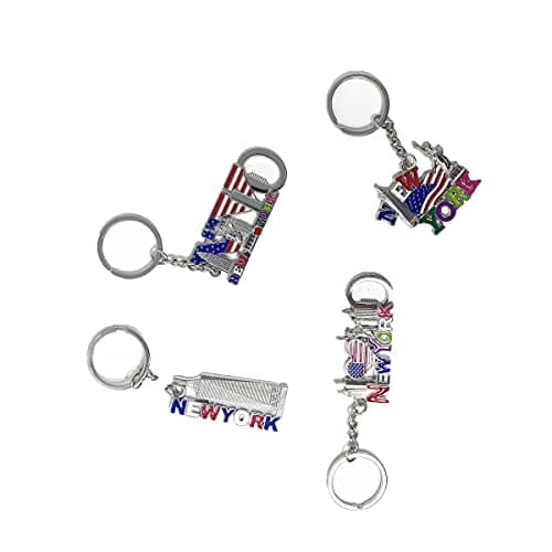 12 Pack New York NYC Metal Keychain Ring Bundle Souvenir Collection, Gift Set – Includes Empire State, Freedom Tower, Statue Of Liberty, USA Flag, And More