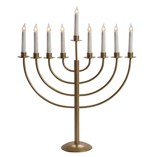 Beautiful Gold Tone Electric Menorah With Candle Design