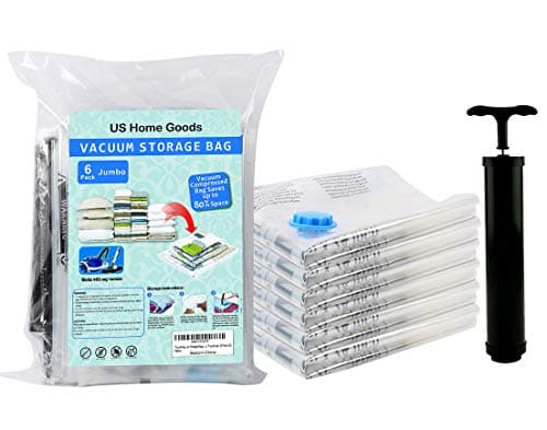 Vacuum Storage Bags (6 x Jumbo Size) Save up to 80% of Original Space. Thicker (0.11 mm) and Stronger than Other Brands (0.09 mm) - Space Saver Bags with Free Hand Pump for Travel