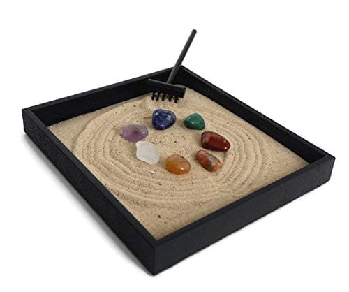 Chakra Stone Set Handmade Mini Zen Garden Healing Crystal Zen Decor - Relaxing Gifts Gemstone Kit Sand Garden