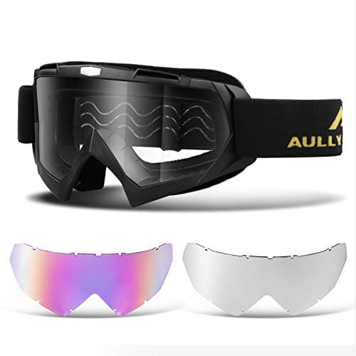 AULLY PARK Motorcycle Goggles, Dirt Bike Goggles Grip For Helmet, ATV Motocross Mx Goggles Glasses with 3 Lens Kit Fit for Men Women Youth Kids