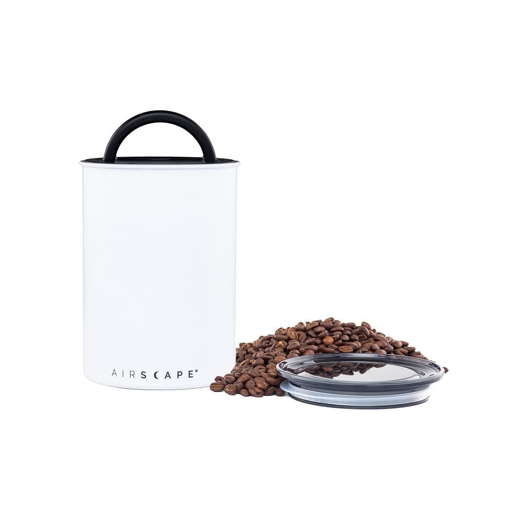 Airscape® Stainless Steel Coffee Canister | Food Storage Container | US Patented Inner Plunger Lid REMOVES Excess Oxygen | Don't Buy airtight, Buy AIR-Less | (Medium, Matte White)