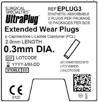 EPLUG3 UltraPlug Extended Wear Synthetic Absorable Punctal Plugs 2 Plugs/Pack, 10 Packs/Box