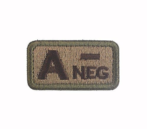 X.Sem Coyote Tan Blood Type A/B/AB/O +(-) Positive(Negative) 1'' x 2'' Patch - 1 Pack Tactical Patches Embroidery Morale Emblem (A-NEG)