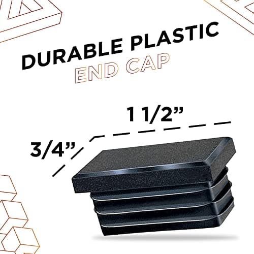 Prescott Plastics 3/4" x 1 1/2” Ribbed Plastic Hole Caps, Rectangular Black Metal Tubing End Caps, Strong Indoor Outdoor & Furniture Leg Inserts, Impact & Weather Resistant, Made in The USA - 10 Pack