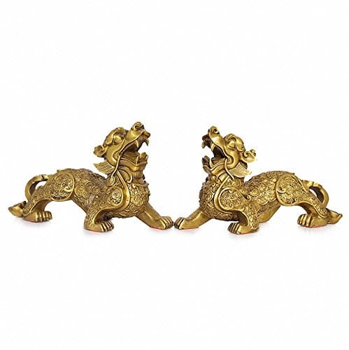 Large Size Feng Shui Set of Two Golden Brass Pi Yao/Pi Xiu Wealth Porsperity Figurine,Best Housewarming Congratulatory Gift Attract Wealth and Good Luck,Feng Shui Decor