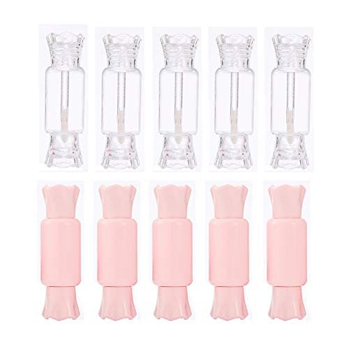 YAIKOAI 10 Pieces Candy Shape Lip Gloss Tube Mini Empty Lip Balm Container with Lid Refillable Travel Cosmetic Samples Bottle DIY Tool for Women, Girl Gift, Pink+Transparent