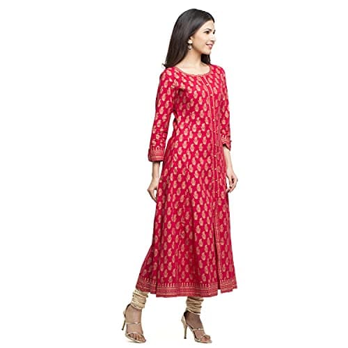 Yash Gallery Women's Cotton Relaxed Fit Anarkali Plus Size Gold Printed Kurta
