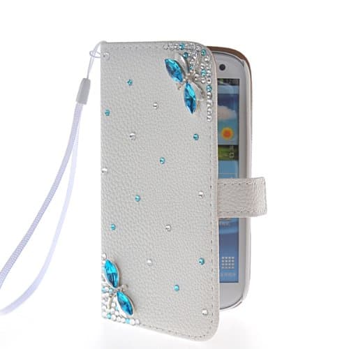 GETLAST [Blue Dragonfly] Luxury Beautiful 3D Diamond Bling Leather Wallet Stand Case Cover For Samsung Galaxy S3 I9300
