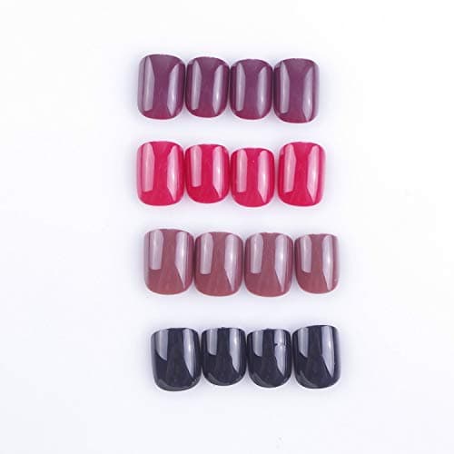 Laza 96 Pcs Colorful Fake Nails 4 Pack Umber Chili Black Full Cover Square Short UV Coat Artificial Acrylic Nails - Garnet Red (No Glue Included)