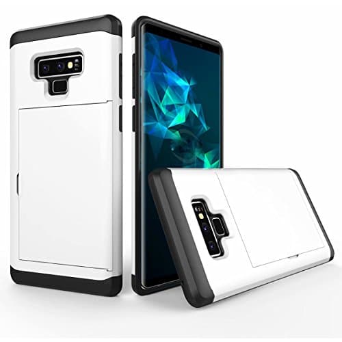 Galaxy Note 9 Case Card Holder Bumper Dual Layer Wallet Design and Card Slot Soft TPU Edges Rugged Armor Tough Casing Cover for Samsung Galaxy Note 9 (White)