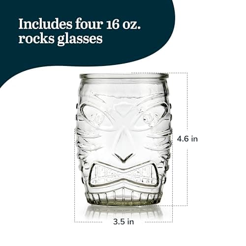 Libbey 4 Piece Modern Bar-Tiki Double Old Fashioned Glass Set, One Size, Clear