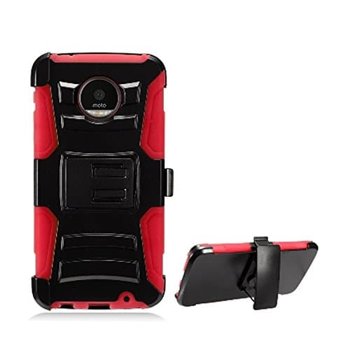Black/Red Moto Z Force Droid Case, ULTRA [COMBAT] Hybrid Armor Holster [Kickstand] Durable Rugged Heavy Duty for Motorola Moto Z Force Droid