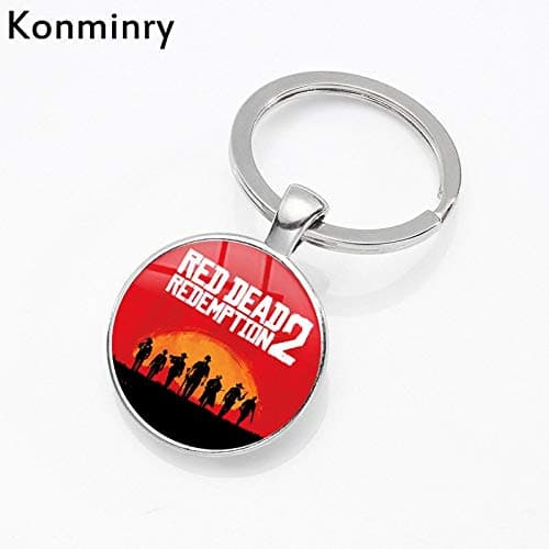 Konminry Red Dead Redemption 2 Glass Dome Key Chains Bronze Silver Plated Color Gun Picture Men Women Car Bag Keychain Jewelry