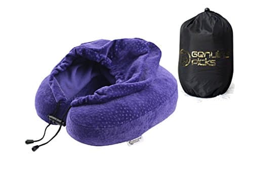 Genuine Picks Luxury Memory Foam Neck Travel Pillow with Hoodie Lovely Carrying Bag. Premium Washable Velvet Cover. Comfortable U Shaped Neck Pillow Ideas for Women (Purple)