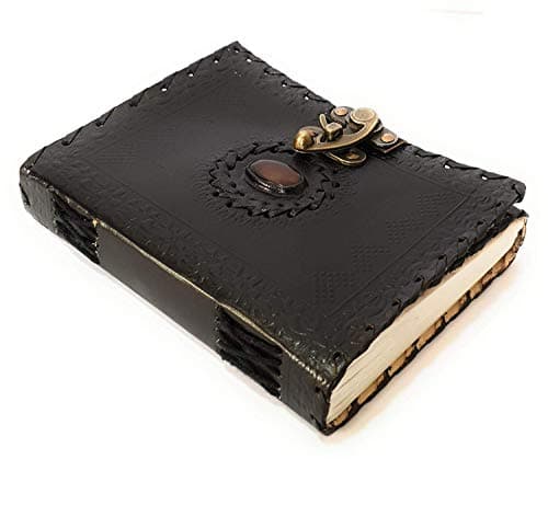PRASTARA Genuine Leather & Handmade Paper Stone Diary Notebook Journal for Personal Use or Gift Size 5x7 Antique Handmade Leather Bound Daily Notepad for Men & Women (Black)