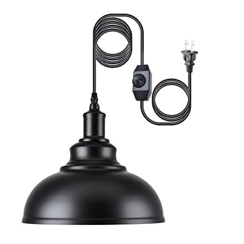 HMVPL Industrial Barn Pendant Light with Plug in Cord and On/Off Dimmer Switch, Metal Hanging Ceiling Lamp for Kitchen Island, Dining Room, Bedroom or Barn