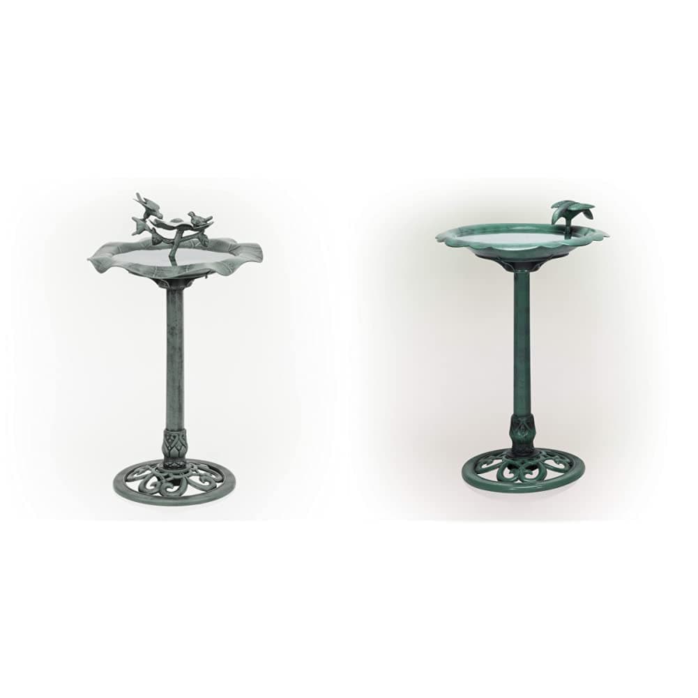 Alpine CorporationTEC108 Birdbath Yard Statue, 20" L x 20" W x 33" H, Green & TEC114 Antique Flower Birdbath, 20" L x 20" W x 31" H, Green