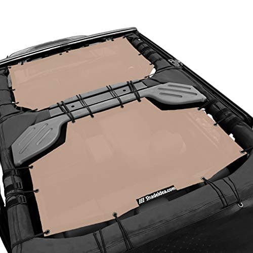 Shadeidea JK Sun Shade Top Compatible with Jeep Wrangler JKU Top Sunshade Soft Mesh Roof Cover (2007-2018)- Wind Noise UV Blocker -10 Year Warranty -4 Door -Tan -Front&Rear (2 pcs)