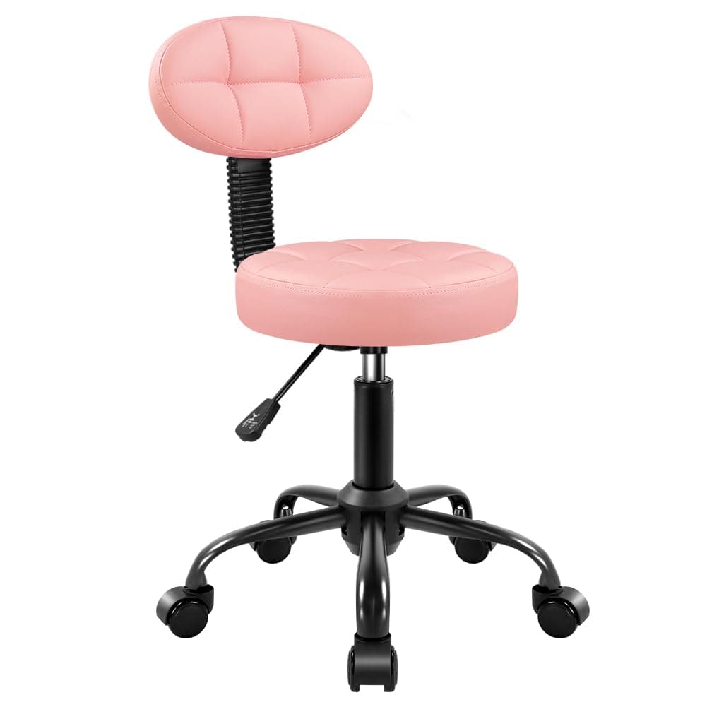 Round Stool with Back for Work SPA Shop Home Massage Height Adjustable Swivel Stool Chair with Wheels (Pink)
