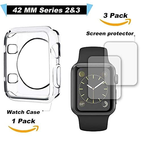 Carvesky Apple Watch Case 42mm TPU Iwatch Cover for Series 2&3 with 3 Pack of Apple Watch Screen Protector, Smart Watch Protector Set [30 Days & Unconditional Replacement ]