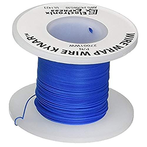 100 Feet Blue 30 Gauge Solid Kynar Wire Wrap, PVDF Insulated Tinned Copper by EX ELECTRONIX EXPRESS