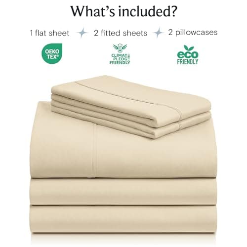 LuxClub 5 PC Split King Sheet Set, Deep Pockets Wrinkle Free Cooling Bed Sheets Hotel Bedding for Women, Men, Includes 2 Fitted Sheet, 1 Flat Sheet and 2 PillowcasesCream