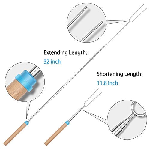 Marshmallow Roasting Smores Sticks,32-inch Extendable Sturdy Stainless Steel Roasting Forks for BBQ,Campfire,Hot Dog,Telescoping Camping Accessories Stove Fork,Safe for Kids,4 Sticks with Storage Bag