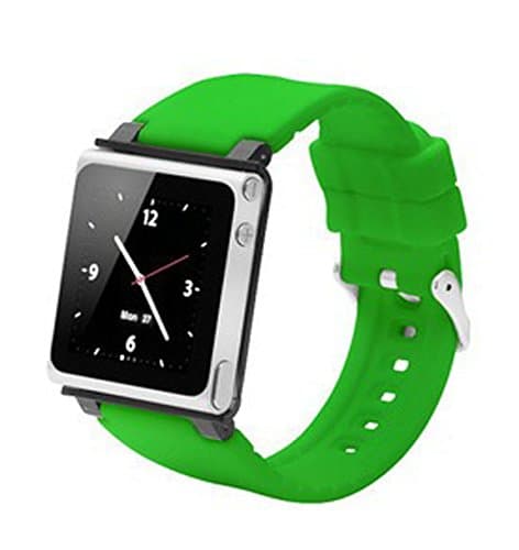 STLGRNDYTP Timepiece Stainless Leather Watch Strap for iPod nano 6th Gen with Deploy -Green