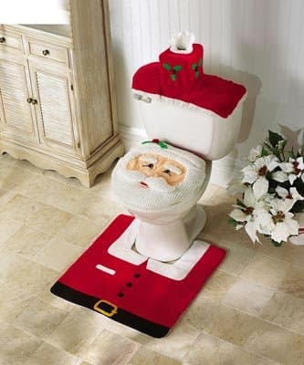 Happy Santa A with A Complete Set of Toilet Seat, Rug and Tissue Box Cover