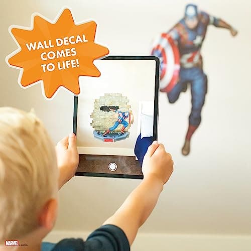 Wall Palz Marvel Captain America Wall Decals - 27" Augmented Reality Avengers Captain America Bedroom Wall Decor Peel and Stick Vinyl Wall Stickers