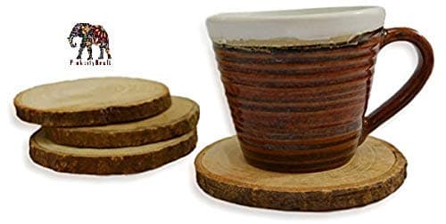 Natural Wood Slices 4pcs 3.5"-4.5" Round Circles Unfinished Predrilled Tree Bark Log Discs with Holes for DIY Crafts Rustic Wedding Decoration Vintage Wedding Ornaments,Coasters Dining and Son on