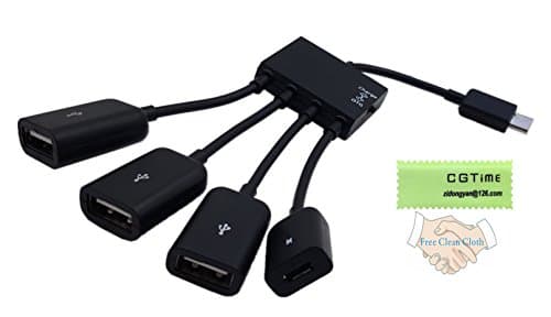 GCTime 4 in 1 Micro USB OTG Charge Hub Host with Power Cable Cord Adapter Connector Black