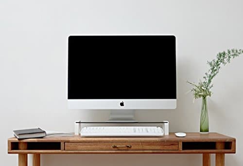 i-Bridge MC-500 5 mm Tempered Glass Laptop Monitor Slim Universal Multimedia Stand, Holds up to 30 lbs Desk Organizer with USB Hub (Glass (White with USB HUB))