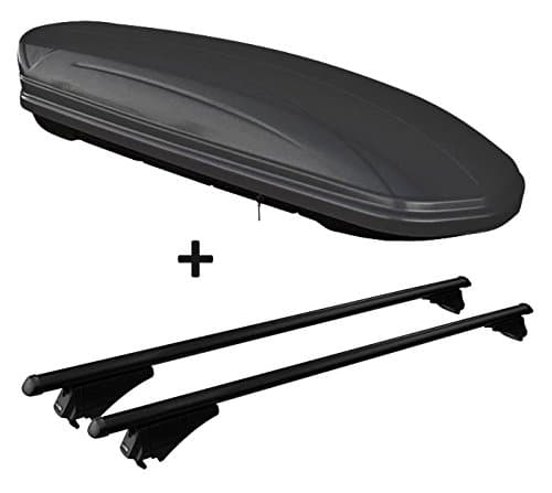 VDP MAA 460M 460 Litre Lockable Ski Box Black Matt + Aluminium Roof Rack Rack for Over-Mounted Railing Set for Seat Ibiza IV ST 2010 Onwards