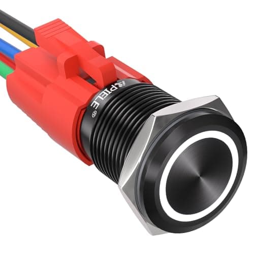 APIELE 16mm 12V DC On Off Shell Black Locking Button Switch with LED Angel Eye Head for 1.5cm Mounting Hole with Self-Locking Wire Socket Plug