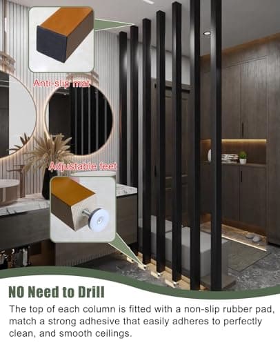 Wall Partition Room Divider Floor to Ceiling 1 Pcs / 3pcs / 5pcs Modern Decor Screen Partition Post for Apartment, Black Room Separator Wooden Slats, Customized Room Divider Columns(1 pcs,80cm/31.5in/