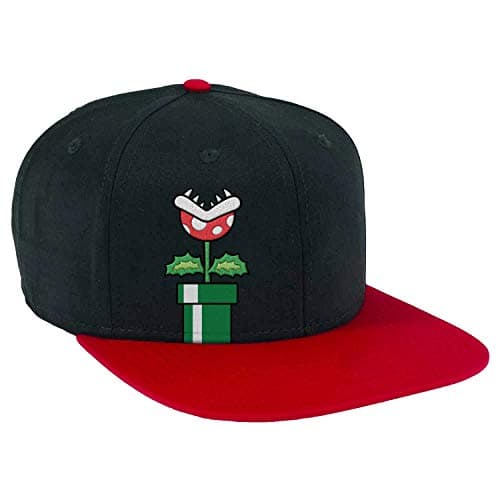 Super Mario Piranha Tube Snapback Flat Bill Hat Hat, Black/Red, OSFM